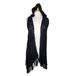 Decree Boho Waterfall Fringe Hooded Cardigan Size XL